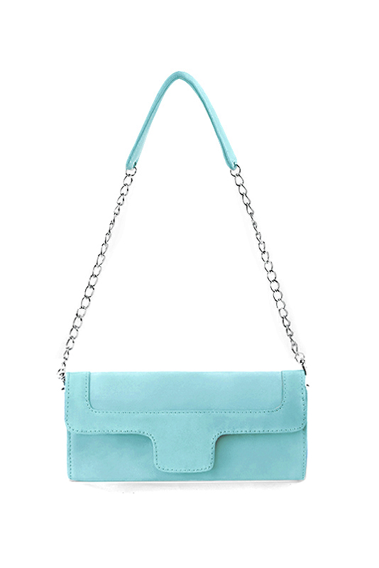 Dress clutch for wedding and parties in aquamarine blue leather - Top view